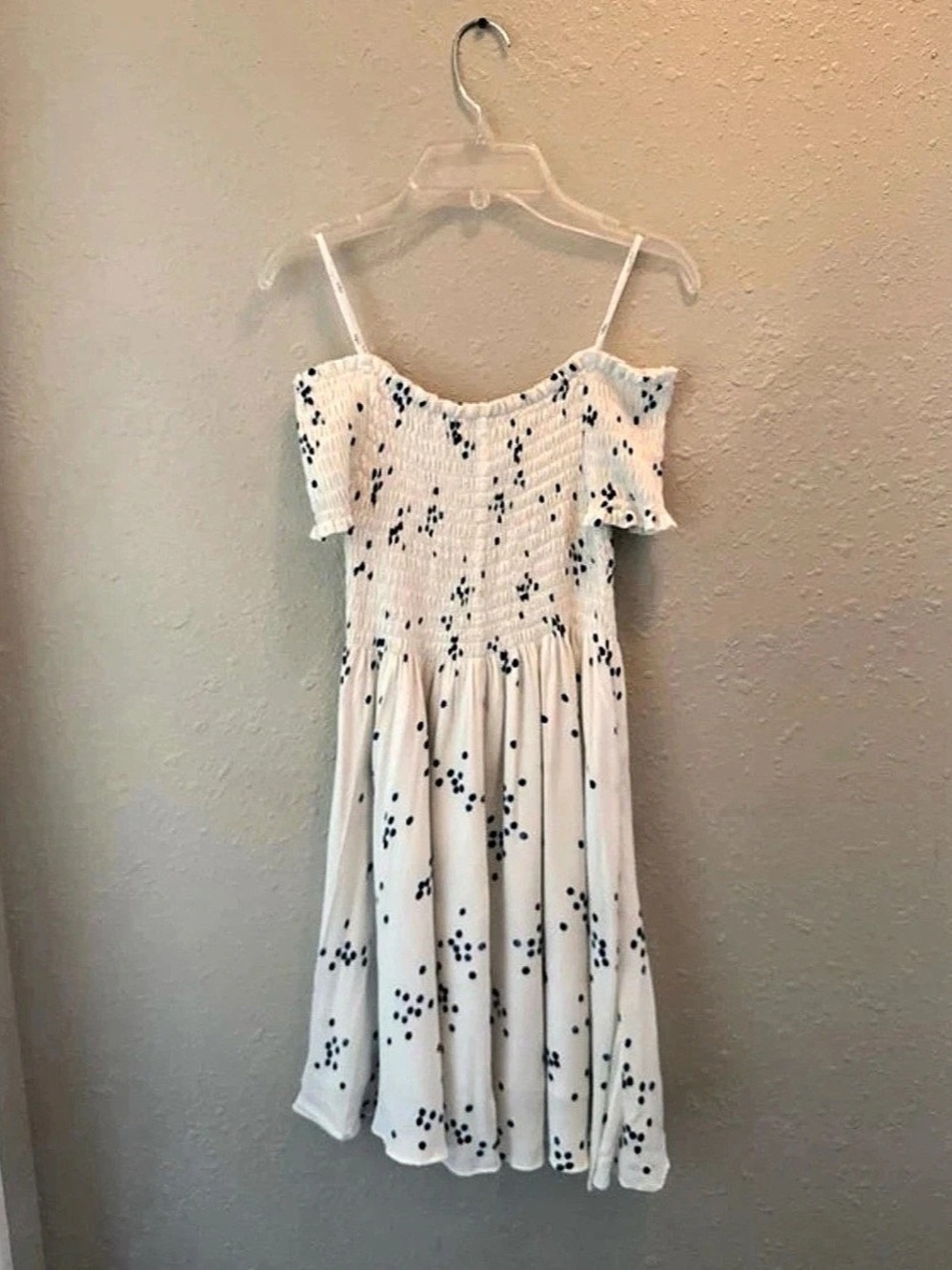 Lulus Polka Dot Midi Dress in White & Blue Size Medium